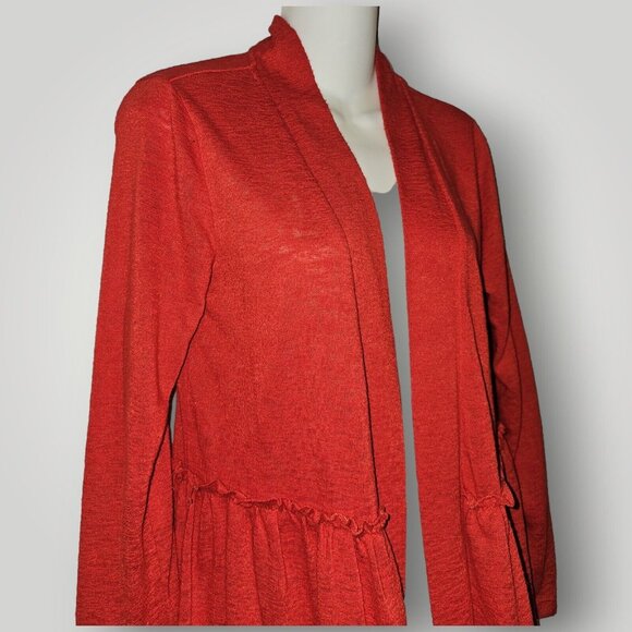 Bobeau Women's M RED Rayon Blend Semi Sheer Long Sleeve Open Front Cardigan - Picture 4 of 11